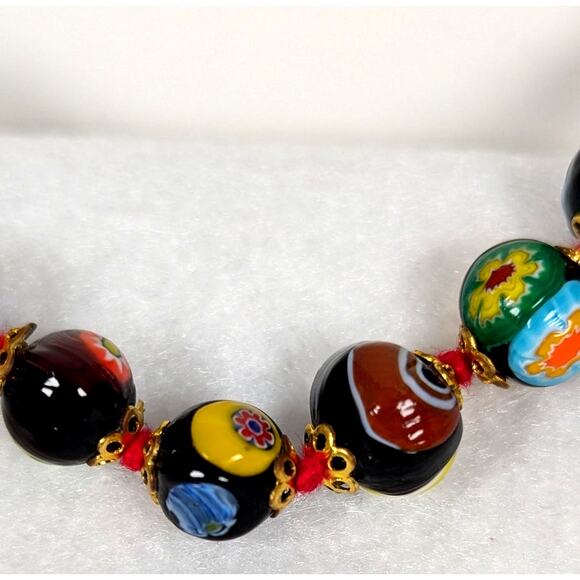 Vtge Venetian Millefiori glass beads 32" Murano original stringing Venice 60's - Picture 2 of 14